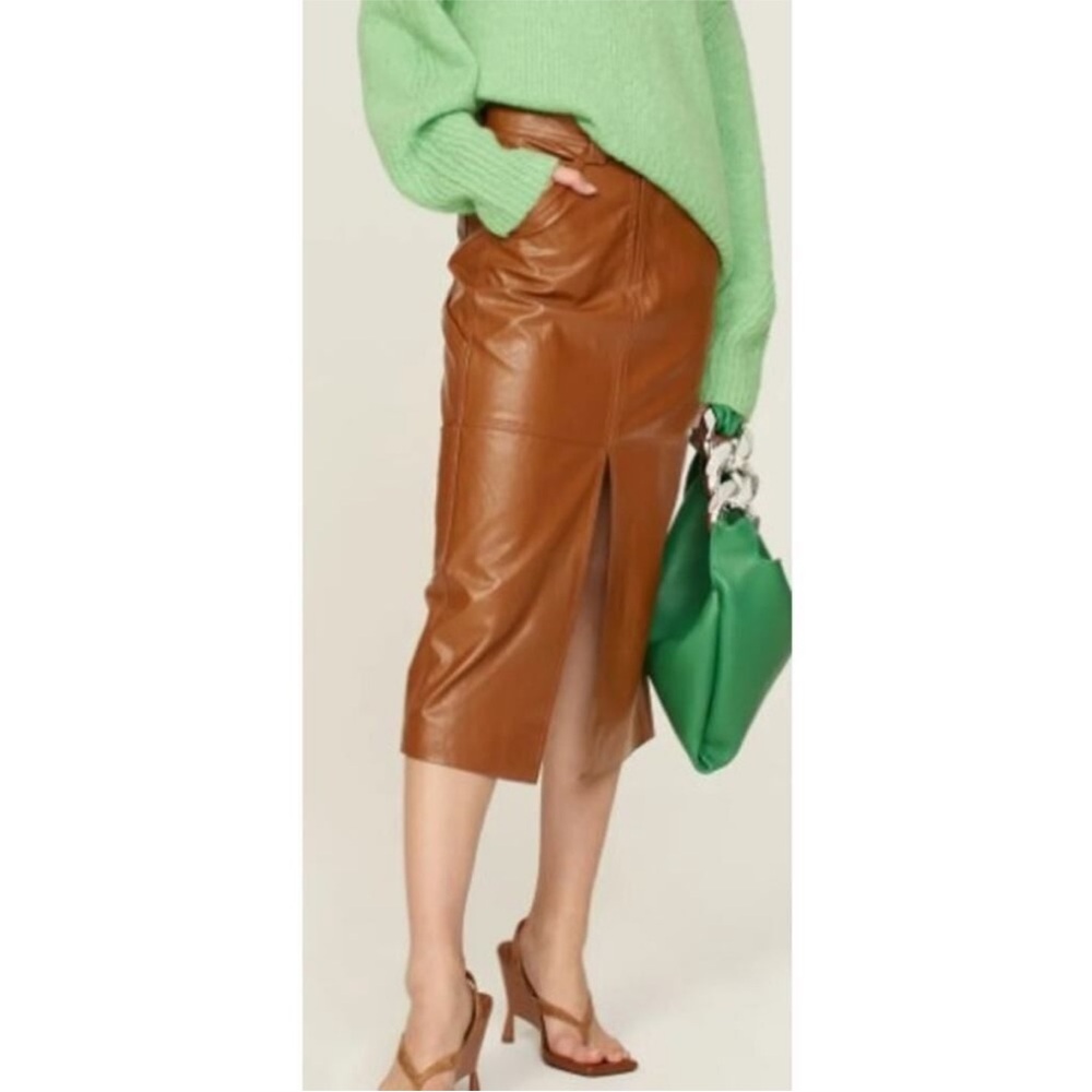 A.L.C. Brown Vegan Leather Midi Skirt - Picture 12 of 16
